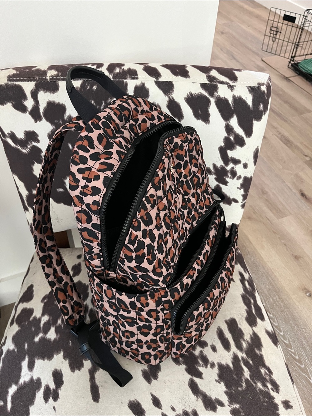 Kate Spade Leopard Quilted Backpack - Tan, Brown, Black - Picture 4 of 6